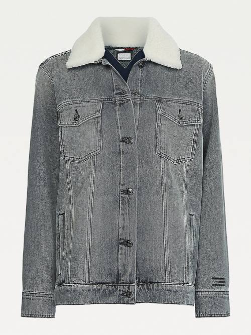 Tommy Hilfiger Tommy Icons Sherpa Collar Denim Kabát Női Denim | TH435OCK