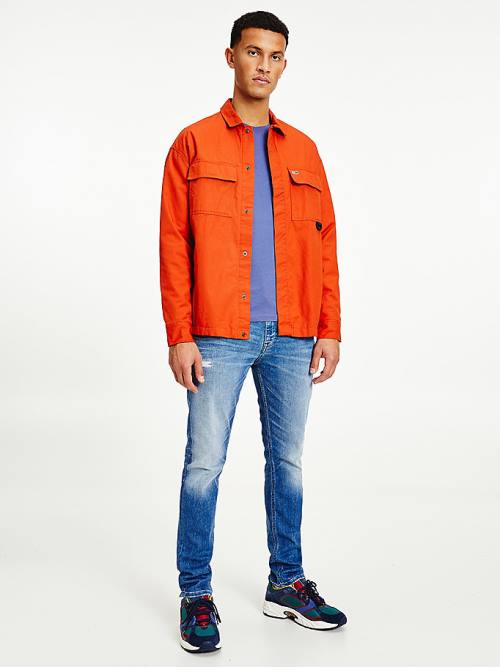 Tommy Hilfiger Tommy Jeans Tech Organic Pamut Twill Overshirt Ingek Férfi Piros | TH943XBO