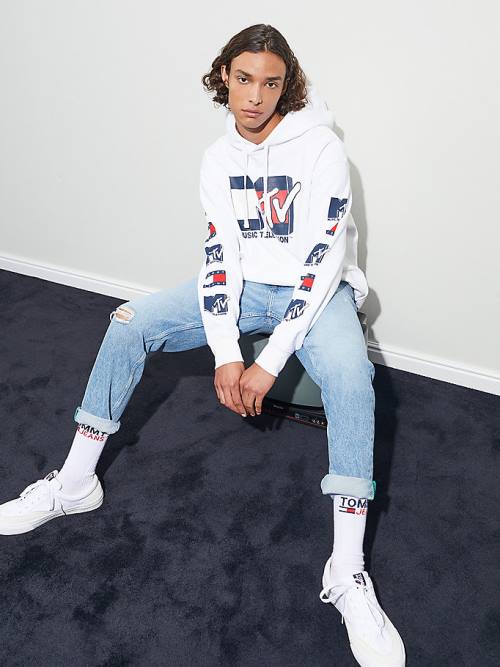 Tommy Hilfiger Tommy Jeans X MTV Kapucnis Pulóver Férfi Fehér | TH140JPE