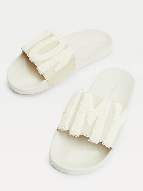 Tommy Hilfiger Tommy Lettering Pool Slides Szandál Női Bézs | TH815JZF