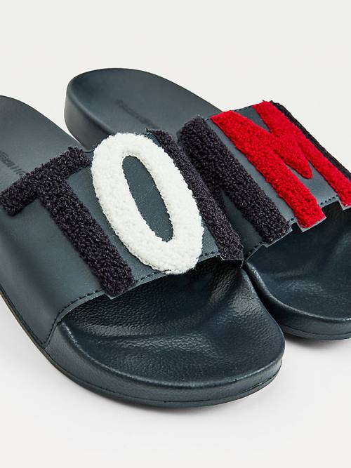 Tommy Hilfiger Tommy Lettering Pool Slides Szandál Női Kék | TH870NHO