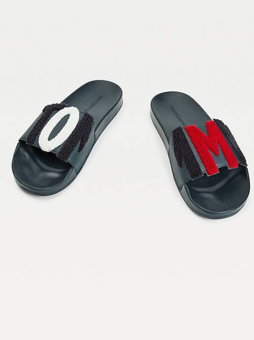 Tommy Hilfiger Tommy Lettering Pool Slides Szandál Női Kék | TH870NHO