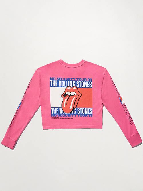 Tommy Hilfiger Tommy Revisited Long Sleeve Rolling Stones Cropped Póló Női Rózsaszín | TH452XDT