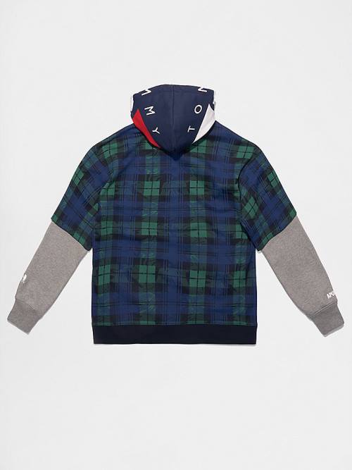 Tommy Hilfiger Tommy X AAPE Plaid Kapucnis Pulóver Férfi Kék | TH541NFQ