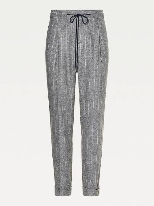 Tommy Hilfiger Tommy x Lardini Wool Blend Slim Fit Pinstripe Nadrág Férfi Szürke | TH520NPK