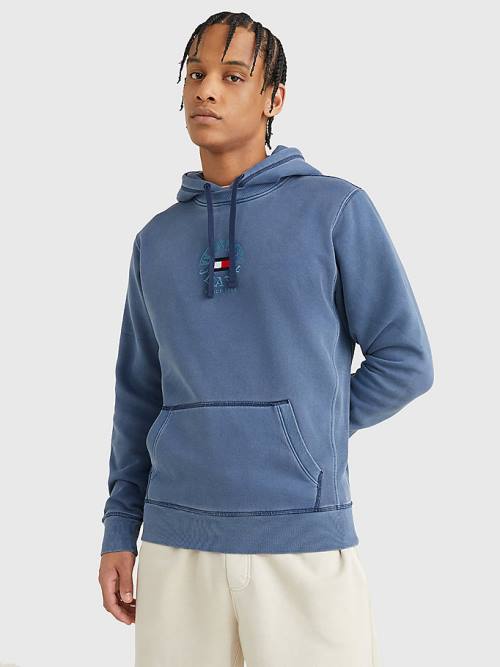 Tommy Hilfiger Tonal Circle Logo Fleece Kapucnis Pulóver Férfi Kék | TH519WOY