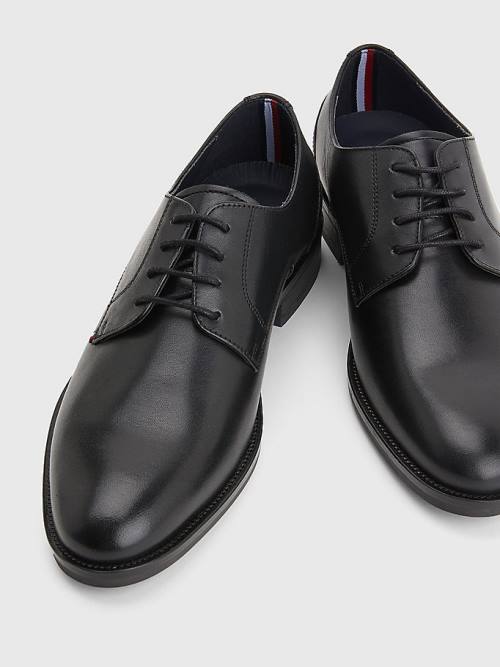 Tommy Hilfiger Tonal Flag Bőr Derby Ruha Cipő Férfi Fekete | TH948YPM