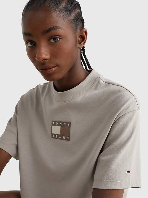 Tommy Hilfiger Tonal Logo Cropped Póló Női Szürke | TH147DGS