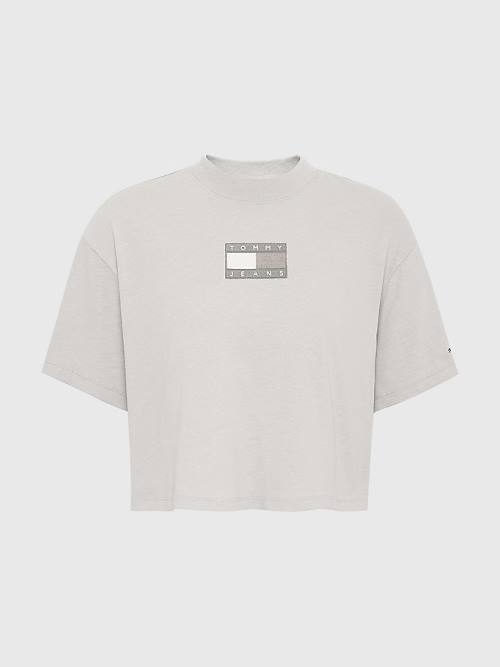 Tommy Hilfiger Tonal Logo Cropped Póló Női Szürke | TH147DGS