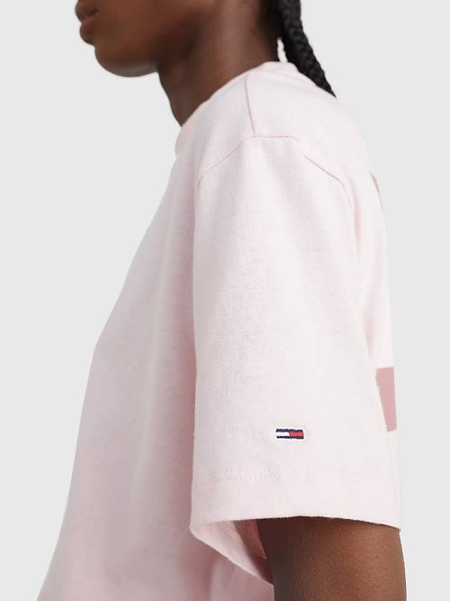 Tommy Hilfiger Tonal Logo Cropped Póló Női Rózsaszín | TH809OTF