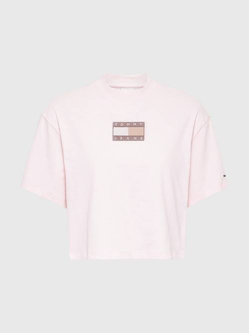 Tommy Hilfiger Tonal Logo Cropped Póló Női Rózsaszín | TH809OTF