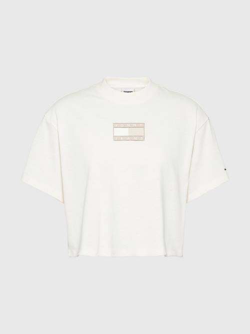 Tommy Hilfiger Tonal Logo Cropped Póló Női Fehér | TH967JYR