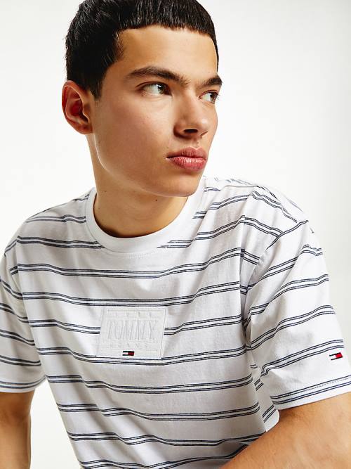 Tommy Hilfiger Tonal Logo Stripe Póló Férfi Fehér | TH847UZX