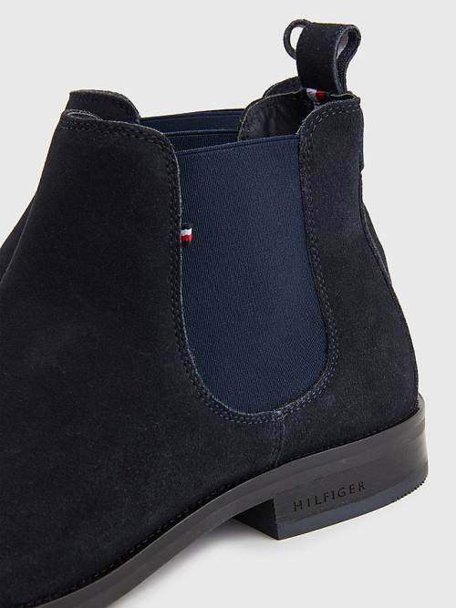 Tommy Hilfiger Tonal Logo Velúr Chelsea Bakancs Férfi Kék | TH048KNC