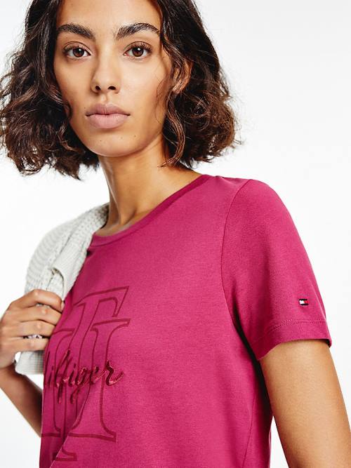 Tommy Hilfiger Tonal Script Logo Organic Pamut Póló Női Piros | TH241XKF