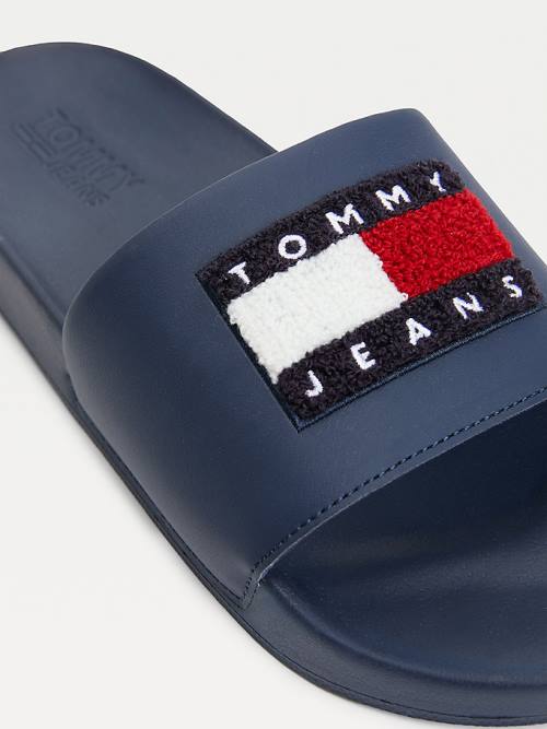 Tommy Hilfiger Towelling Tommy Badge Pool Slides Szandál Férfi Kék | TH761MWF