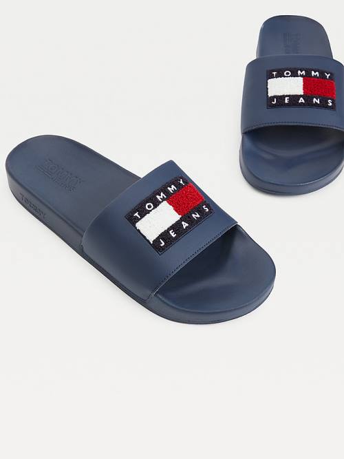 Tommy Hilfiger Towelling Tommy Badge Pool Slides Szandál Férfi Kék | TH761MWF