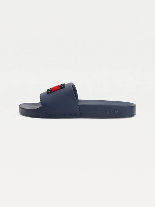 Tommy Hilfiger Towelling Tommy Badge Pool Slides Szandál Férfi Kék | TH761MWF