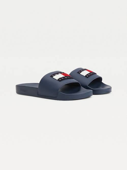 Tommy Hilfiger Towelling Tommy Badge Pool Slides Szandál Férfi Kék | TH761MWF