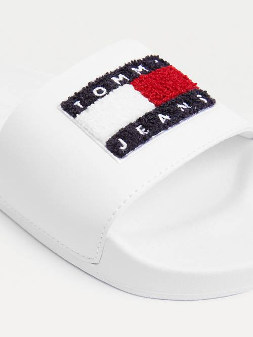 Tommy Hilfiger Towelling Tommy Badge Slides Szandál Női Fehér | TH896QIE