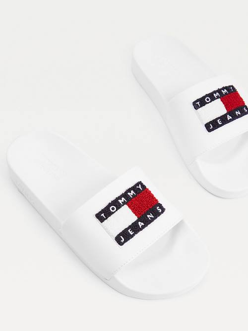 Tommy Hilfiger Towelling Tommy Badge Slides Szandál Női Fehér | TH896QIE