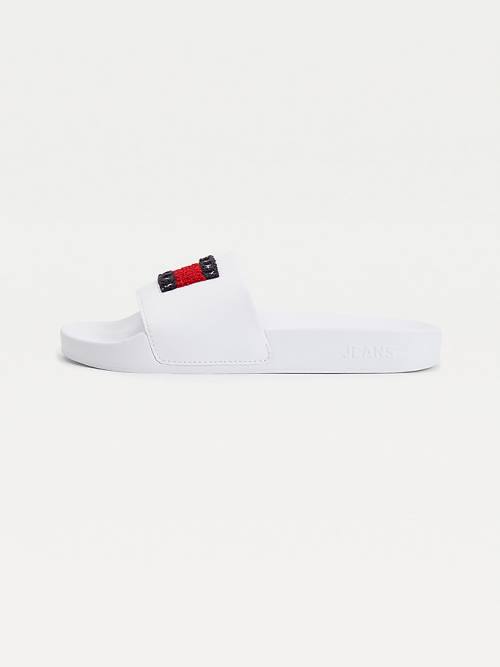 Tommy Hilfiger Towelling Tommy Badge Slides Szandál Női Fehér | TH896QIE