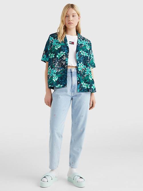 Tommy Hilfiger Tropical Print Oversized Rövid Sleeve Ingek Női Zöld | TH203YHR