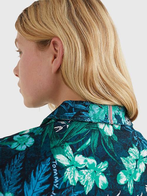 Tommy Hilfiger Tropical Print Rövid Sleeve Shirt Ruha Női Zöld | TH254CRU