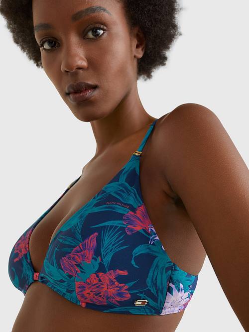 Tommy Hilfiger Tropical Print Triangle Bikini Top Fürdőruha Női Kék | TH036JCA