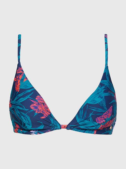 Tommy Hilfiger Tropical Print Triangle Bikini Top Fürdőruha Női Kék | TH036JCA