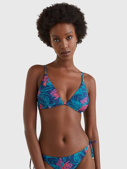 Tommy Hilfiger Tropical Print Triangle Bikini Top Fürdőruha Női Kék | TH036JCA