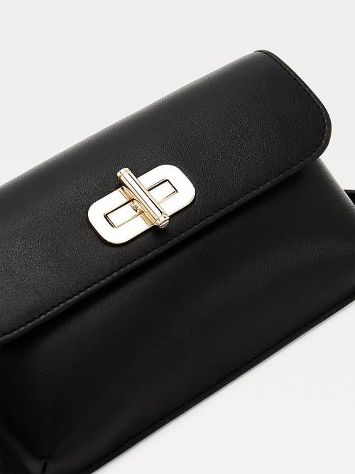 Tommy Hilfiger Turn Lock Bőr Phone Táska Női Fekete | TH874NUV