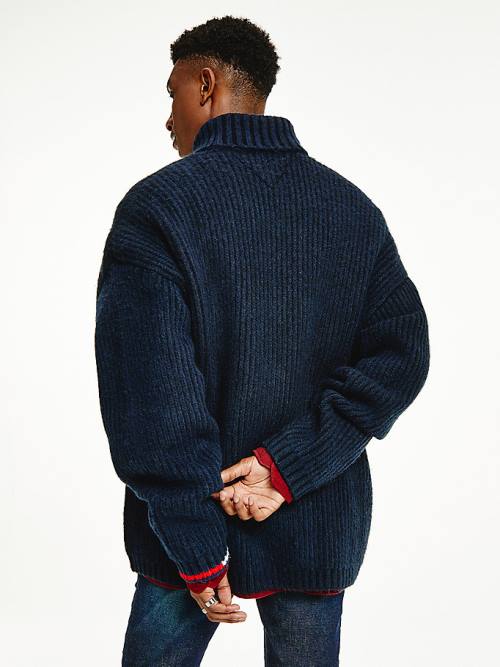 Tommy Hilfiger Two-Tone Rib-Knit Jumper Pulóverek Férfi Kék | TH645OWJ