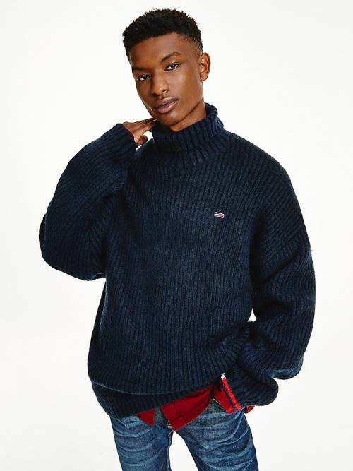 Tommy Hilfiger Two-Tone Rib-Knit Jumper Pulóverek Férfi Kék | TH645OWJ