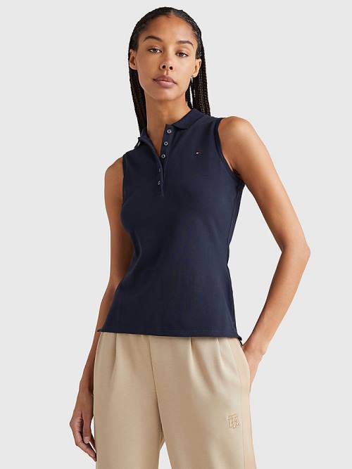 Tommy Hilfiger Ujjatlan Stretch Pamut Slim Fit Póló Női Kék | TH498CFZ