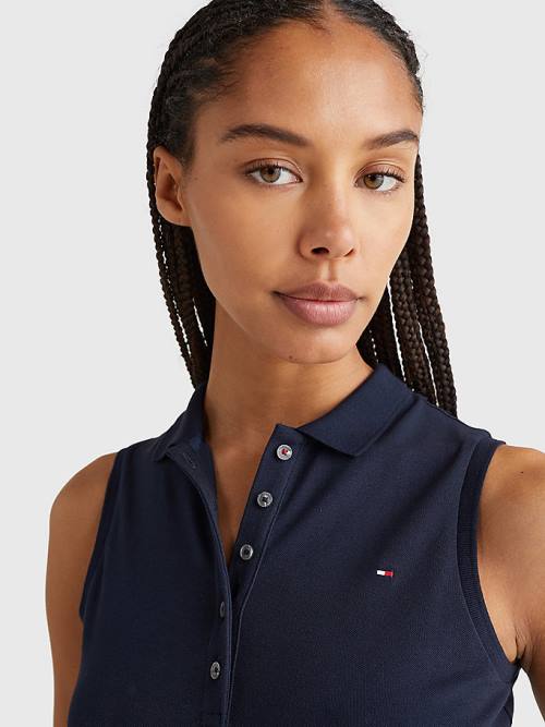 Tommy Hilfiger Ujjatlan Stretch Pamut Slim Fit Póló Női Kék | TH498CFZ