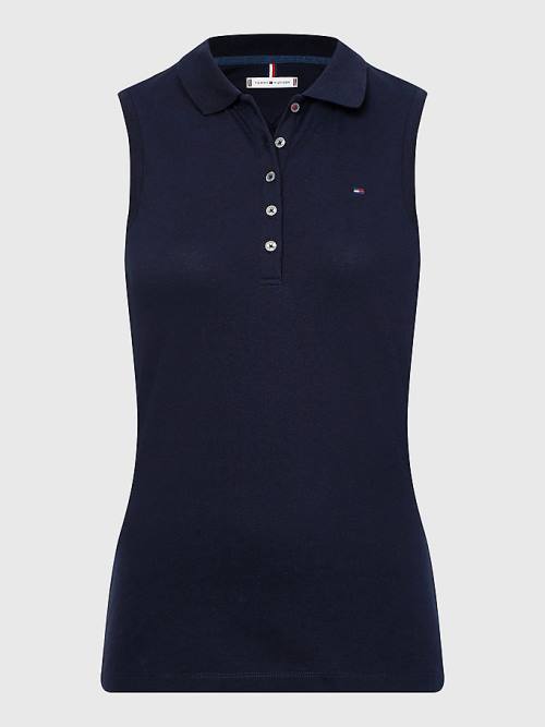 Tommy Hilfiger Ujjatlan Stretch Pamut Slim Fit Póló Női Kék | TH498CFZ