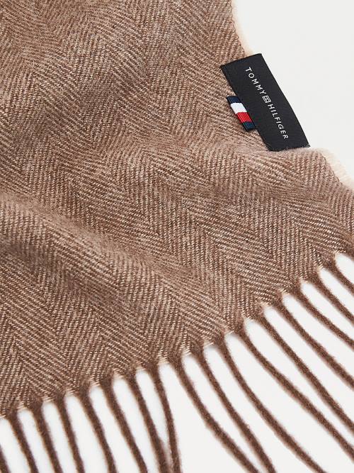 Tommy Hilfiger Uptown Pure Wool Herringbone Sál Férfi Barna | TH804YWQ