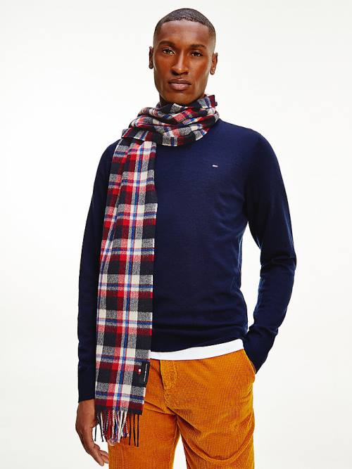 Tommy Hilfiger Uptown Tartan Check Pure Wool Sál Férfi Kék | TH261KNX