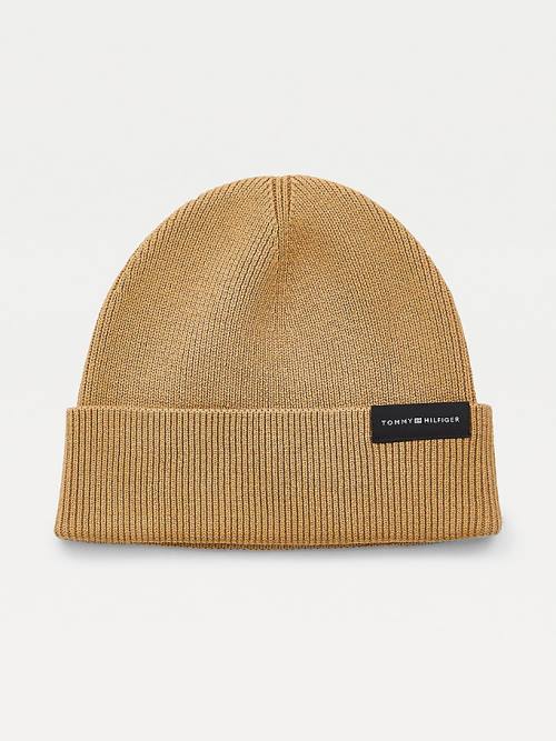 Tommy Hilfiger Uptown Wool Pamut Beanie Kalap Férfi Bézs | TH194BLF