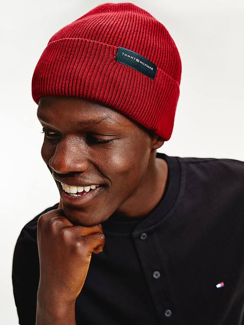 Tommy Hilfiger Uptown Wool Pamut Beanie Kalap Férfi Piros | TH761CXU