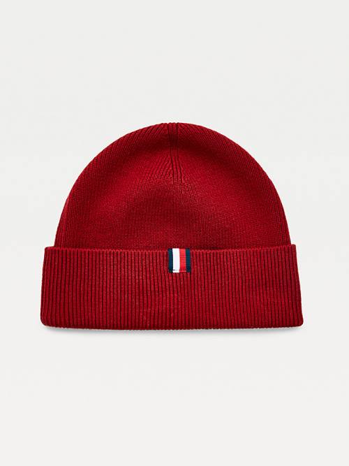 Tommy Hilfiger Uptown Wool Pamut Beanie Kalap Férfi Piros | TH761CXU