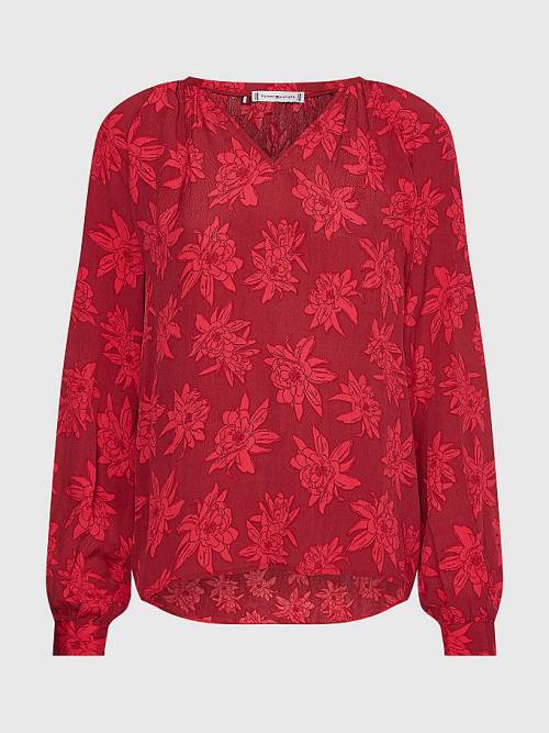 Tommy Hilfiger V-Neck Floral Print Regular Fit Blúz Női Rózsaszín | TH186EMA