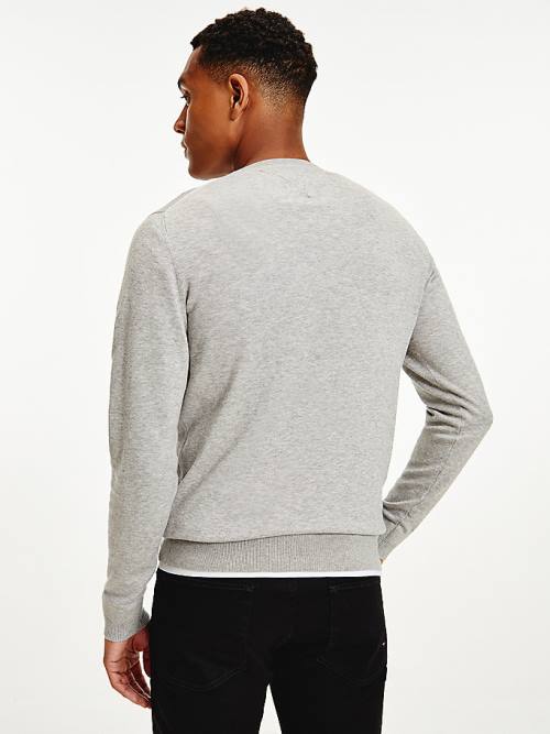 Tommy Hilfiger V-Neck Pamut Blend Sweatshirt Pulóverek Férfi Szürke | TH095DIY