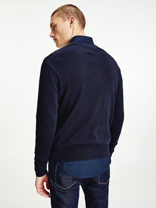 Tommy Hilfiger V-Neck Pamut Blend Sweatshirt Pulóverek Férfi Kék | TH139RVU