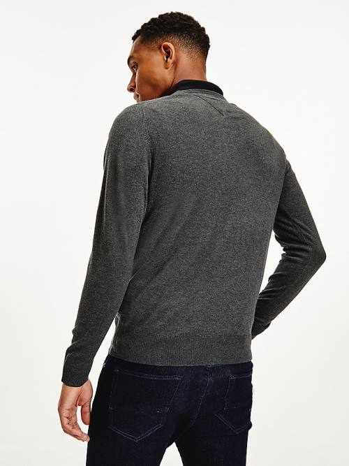 Tommy Hilfiger V-Neck Pamut Blend Sweatshirt Pulóverek Férfi Szürke | TH315FBV