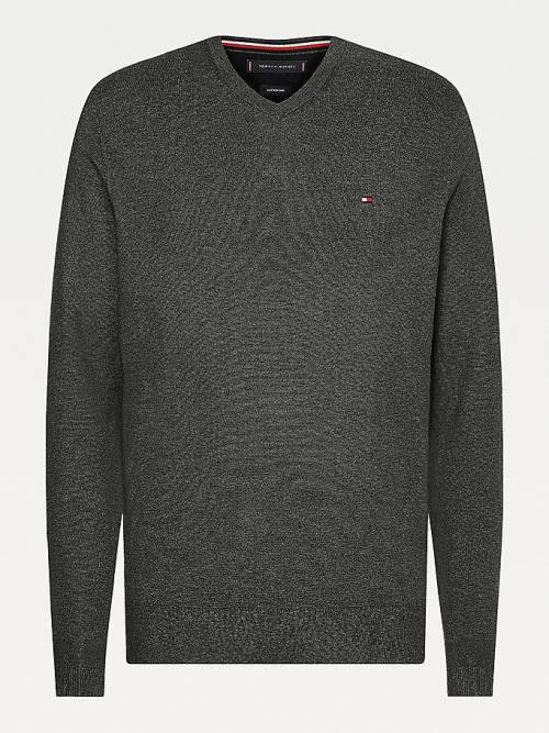 Tommy Hilfiger V-Neck Pamut Blend Sweatshirt Pulóverek Férfi Szürke | TH315FBV