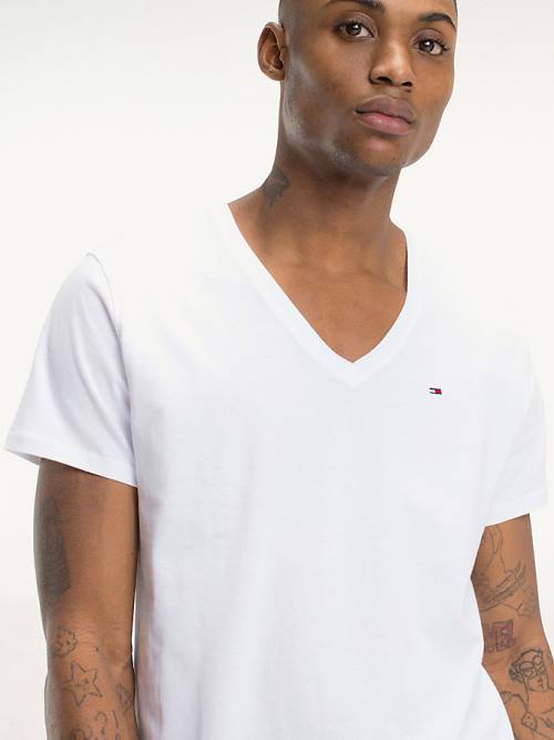 Tommy Hilfiger V-Neck Póló Férfi Fehér | TH783KVX