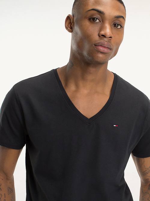 Tommy Hilfiger V-Neck Póló Férfi Fekete | TH089OAU