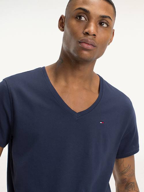 Tommy Hilfiger V-Neck Póló Férfi Kék | TH489AJU